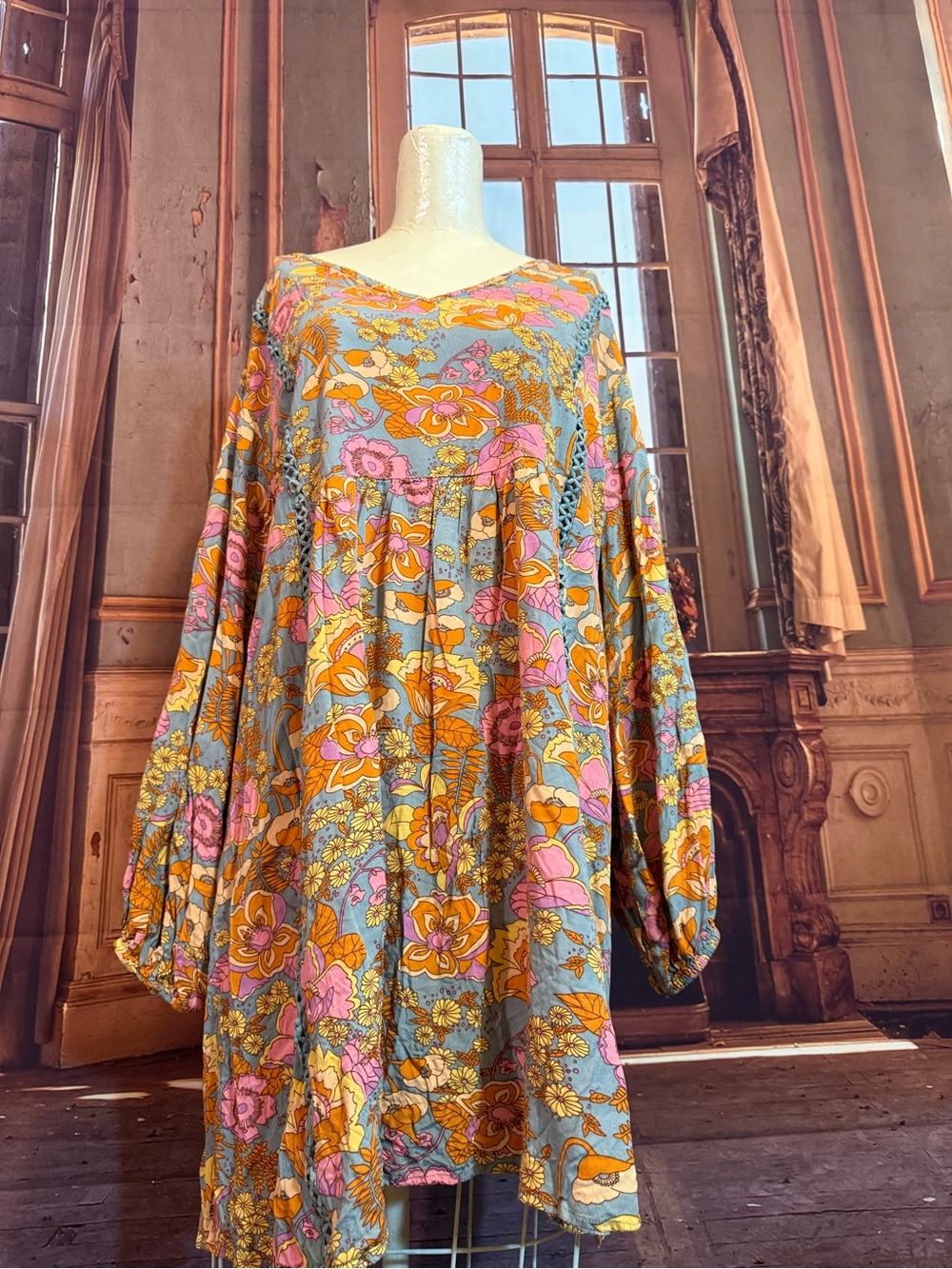 Rusttydustty 3XL Floral V-Neck Dress Flowy Boho Western Hippy Cute Comfy - Picture 3 of 17